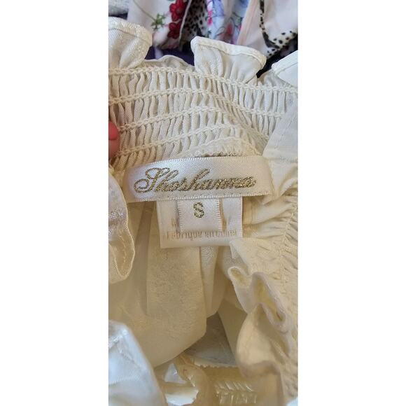 Shoshanna Lyam High-Neck Bishop‎ Top Long Sleeve Ruffle Smocked Cuffs Small - Picture 7 of 7